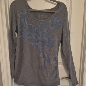 Gray Floral Long Sleeve Top